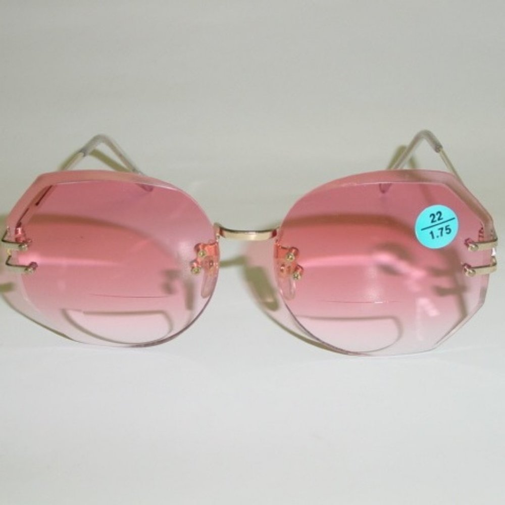 NWT Vintage 90's Lady Dia-Cut Bi-Focal Reading Sunglasses +1.75 (Gold/Pink)